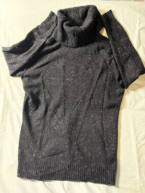 Athleta Bayshore Wool Cashmere Turtleneck Tunic Sweater Black/White Flecked Sz S